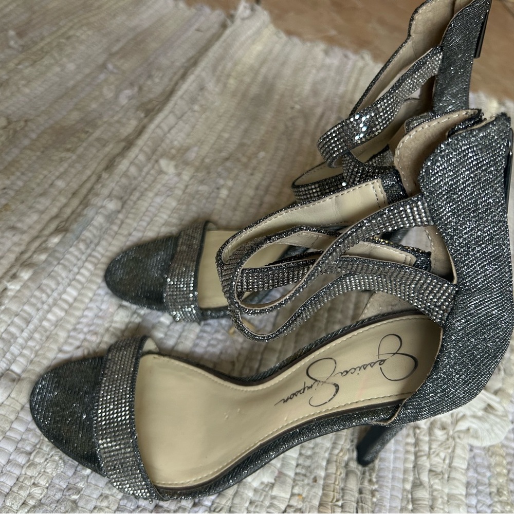 Jessica Simpson Silver Heels with Ankle Strap